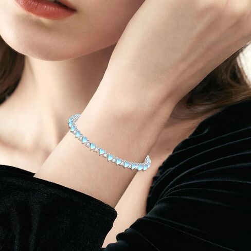 925 Sterling Silver Heart/Star Shape Braclets Moonstone Tennis ، أساور أنيقة من حجر القمر للنساء ، هدية عيد ميلاد المجوهرات ، طول السلسلة 6.5 "+2" بوصة تمتد in Saudi Arabia