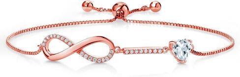 Gem Stone King 18K Rose Gold Plated Silver Heart Shape 6MM Gemstone Birthstone and White Moissanite Infinity Tennis Bracelet For Women Fully Adjustable Up to 9 Inch in Saudi Arabia