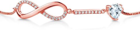 Gem Stone King 18K Rose Gold Plated Silver Heart Shape 6MM Gemstone Birthstone and White Moissanite Infinity Tennis Bracelet For Women Fully Adjustable Up to 9 Inch in Saudi Arabia