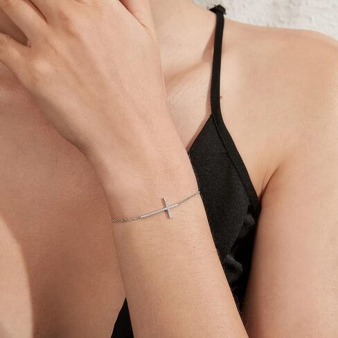 Dainty Cross Bracelet for Women 925 Sterling Silver, Cubic Zirconia Adjustable Bracelet 7inch 8inch in Saudi Arabia