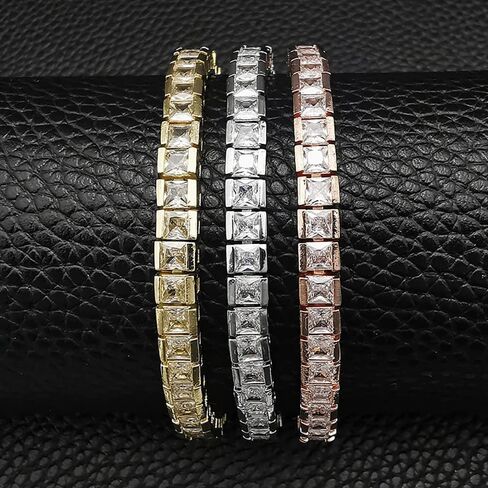 سوار التنس 18K الذهب مويسانيت ، سوار 7 بوصة للجنسين ، مربع مقطع مويسانيت ، هدية المجوهرات الكلاسيكية in Saudi Arabia