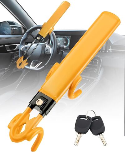 Beature Teadering Lock Lock Anti -Antift Device - قفل سيارات قابلة للتعديل لسيارات الدفع الرباعي ، قفل عجلة سيارة أمان شديدة التحمل مع مفتاحين (أصفر) in Kuwait