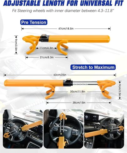 Beature Teadering Lock Lock Anti -Antift Device - قفل سيارات قابلة للتعديل لسيارات الدفع الرباعي ، قفل عجلة سيارة أمان شديدة التحمل مع مفتاحين (أصفر) in Kuwait