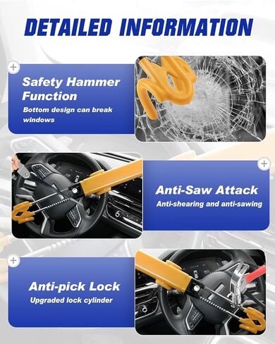 Beature Teadering Lock Lock Anti -Antift Device - قفل سيارات قابلة للتعديل لسيارات الدفع الرباعي ، قفل عجلة سيارة أمان شديدة التحمل مع مفتاحين (أصفر) in Kuwait