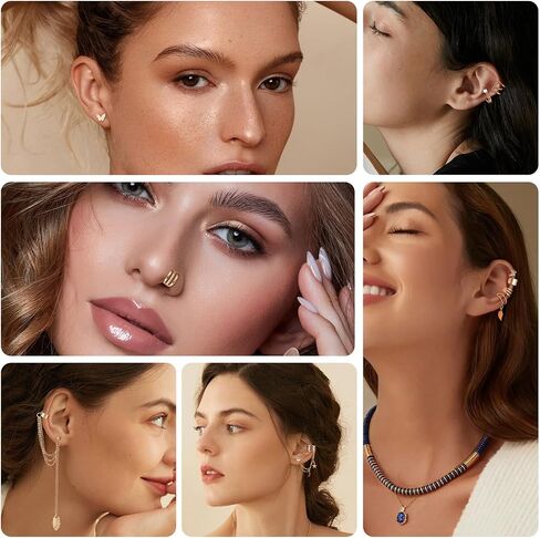 22 PCS أصفاد الأذن الذهبية للأقراط للنساء ، مقطع مزيف غير مستقر على الغضاريف القابلة للتعديل في المقودات المزيفة خفيفة الوزن أسماك الأذن مجموعة البانك ثعابين الفراشة مقاطع مقاومة للنساء in Saudi Arabia