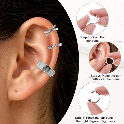 12 Pcs Silver Ear Cuffs for Women Non Piercing Adjustable Fake Ear Piercings, Clip on Cartilage Earring Silver Earring Cuffs Non Pierced Cuff Earrings for Women Fake Earrings Jewelry in Saudi Arabia