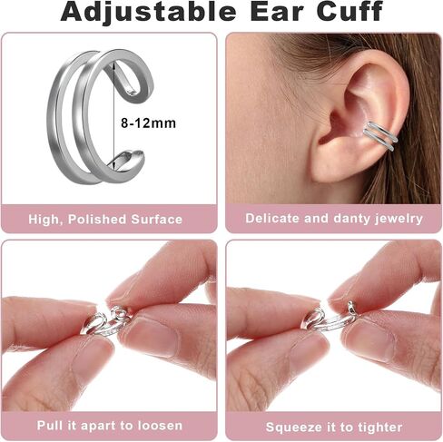 12 Pcs Silver Ear Cuffs for Women Non Piercing Adjustable Fake Ear Piercings, Clip on Cartilage Earring Silver Earring Cuffs Non Pierced Cuff Earrings for Women Fake Earrings Jewelry in Saudi Arabia