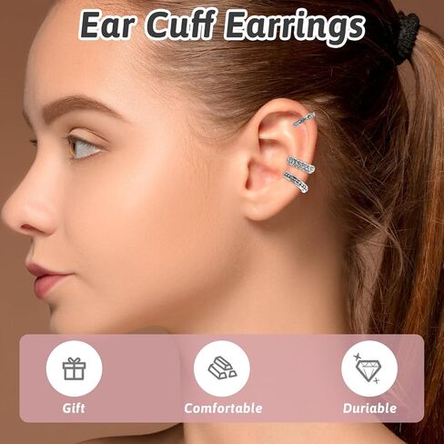 12 Pcs Silver Ear Cuffs for Women Non Piercing Adjustable Fake Ear Piercings, Clip on Cartilage Earring Silver Earring Cuffs Non Pierced Cuff Earrings for Women Fake Earrings Jewelry in Saudi Arabia