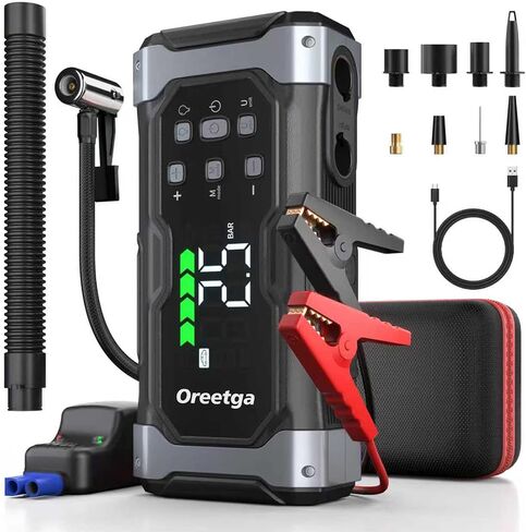 Upgraded 9000A Car Jump Starter with Air Inflator/Deflator Compressor, 9 in 1 Portable Jumper Box Power Pack Charger (All Gas/14L Diesel) Combo Cordless Air Pump for Tire Inflator & Large LCD Screen in Saudi Arabia