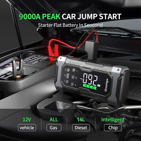 Upgraded 9000A Car Jump Starter with Air Inflator/Deflator Compressor, 9 in 1 Portable Jumper Box Power Pack Charger (All Gas/14L Diesel) Combo Cordless Air Pump for Tire Inflator & Large LCD Screen in Saudi Arabia