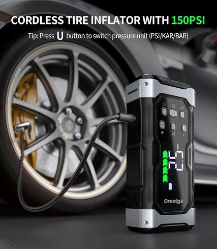 Upgraded 9000A Car Jump Starter with Air Inflator/Deflator Compressor, 9 in 1 Portable Jumper Box Power Pack Charger (All Gas/14L Diesel) Combo Cordless Air Pump for Tire Inflator & Large LCD Screen in Saudi Arabia
