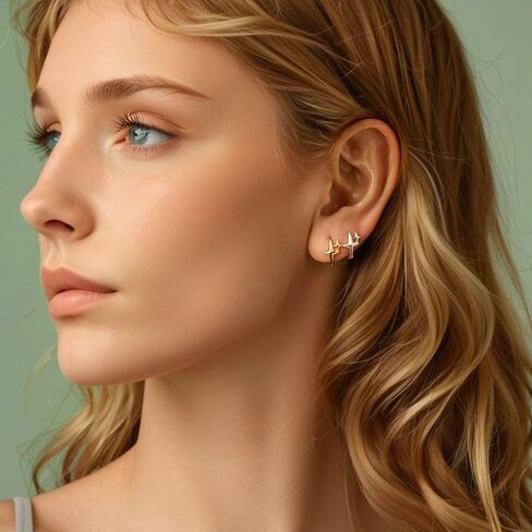 MUNDELL 925 Sterling Silver Classic Starlight Hoop Earrings Double Stars Hypoallergenic Earrings Ear Buckles for Women Fine Jewelry in Saudi Arabia