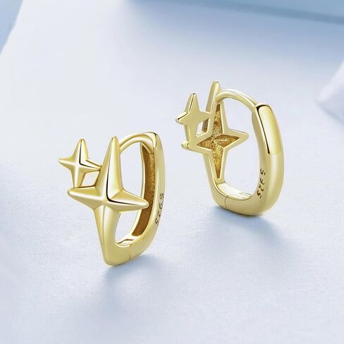MUNDELL 925 Sterling Silver Classic Starlight Hoop Earrings Double Stars Hypoallergenic Earrings Ear Buckles for Women Fine Jewelry in Saudi Arabia