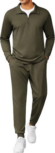 COOFANDY Men's Tracksuit 2 Piece Quarter Zip Polo Athletic Sweatsuits Casual Running Jogging Sport Suit Sets in Kuwait