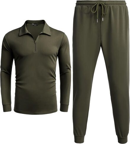 COOFANDY Men's Tracksuit 2 Piece Quarter Zip Polo Athletic Sweatsuits Casual Running Jogging Sport Suit Sets in Kuwait