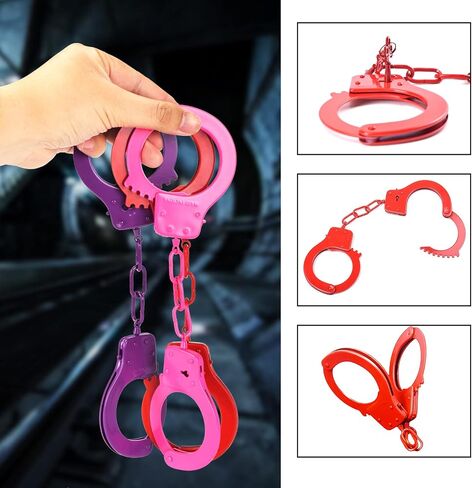 Handcuffs Double Lock Steel Police Edition Professional Grade Handcuffs,Hand Cuffs Cop with Keys (Purple) in Saudi Arabia