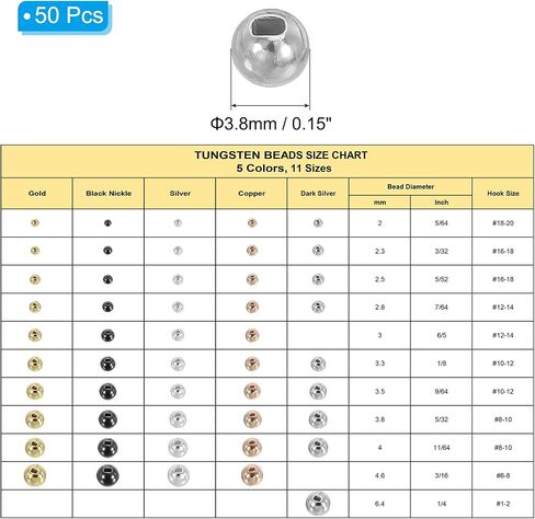 PATIKIL 3.5 mm Tungsten Slotted Beads for Fly Tying, 50 Pcs Tungsten Beads Round Bead Head Ball for Jig Hooks Fishing Fly Tying Materials, Silver Tone in Saudi Arabia