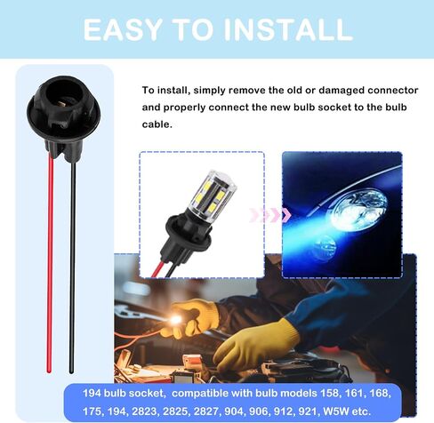 5PCS 194 Bulb Socket,Durable Side Marker Light Socket Fit for T10 W5W 158 161 168 175 194 Light Bulbs Replacements,Professional Pigtail Light Socket Car Accessories in Saudi Arabia