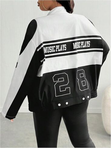 SweatyRocks Women's Plus Size Oversized Varsity Jackets Graphic Print Y2k Racing Bomber Jacket in Saudi Arabia