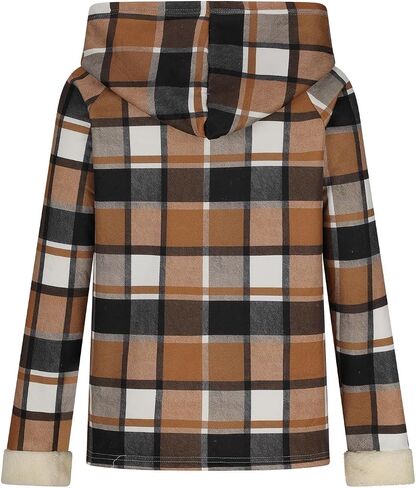 Women Flannel Hoodie Fleece Lined Plaid Jackets Casual Long Sleeve Sherpa Shacket Full Zip Jacket Warm Fuzzy Coat in Saudi Arabia