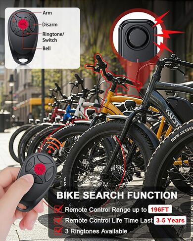 ONVIAN Bike Alarm with Motion Sensor Remote, USB-C Rechargeable Wireless Antitheft Alarm for Bike Motorcycle Bicycle Scooter, Sensitive Motion Detection Security Bike Alarm 110dB Super Loud in Saudi Arabia