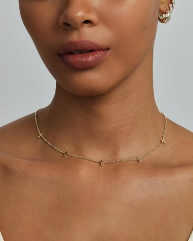 PAVOI 14K Gold Plated Dainty Chain Necklaces for Women - Station Small Motif Pendant Gold Jewelry Gifts - Trendy Heart, Bow, Cross Necklace for Women in Saudi Arabia