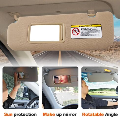 Car Sun Visor Fit for Hyundai Elantra 2011 2012 2013 2015 Sun Visor مع لوحة غلاف مرآة الغرور لحظر ضوء الشمس 852103x000tx 852203x000tx (الأزواج الرمادية واليسرى)) in Saudi Arabia