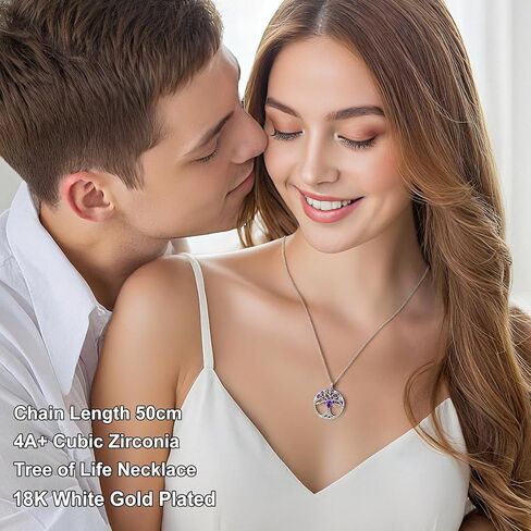 jiamiaoi Tree of Life Necklaces for Women Cubic Zirconia Tree of Life Pendant with Birthstone, Come with Gift Box, Great Gift for Women/Mother/Wife in Kuwait