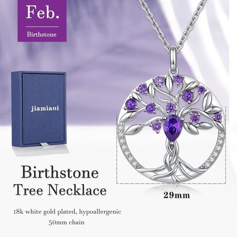 jiamiaoi Tree of Life Necklaces for Women Cubic Zirconia Tree of Life Pendant with Birthstone, Come with Gift Box, Great Gift for Women/Mother/Wife in Kuwait