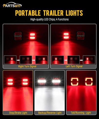 Partsam Wireless Trailer Light Kit ، مصباح السحب LED مغناطيسي محمول ، توقف الفرامل المنحنى عكس أضواء الذيل القطر مع المعدن قاعدة الشفط 7 دبوس قابس للشاحنات 12-24V IP67 مقاوم للماء in Kuwait