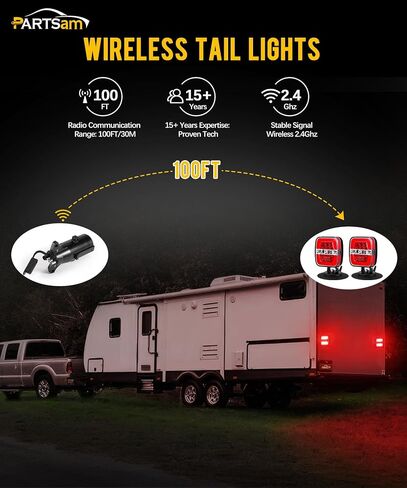 Partsam Wireless Trailer Light Kit ، مصباح السحب LED مغناطيسي محمول ، توقف الفرامل المنحنى عكس أضواء الذيل القطر مع المعدن قاعدة الشفط 7 دبوس قابس للشاحنات 12-24V IP67 مقاوم للماء in Kuwait
