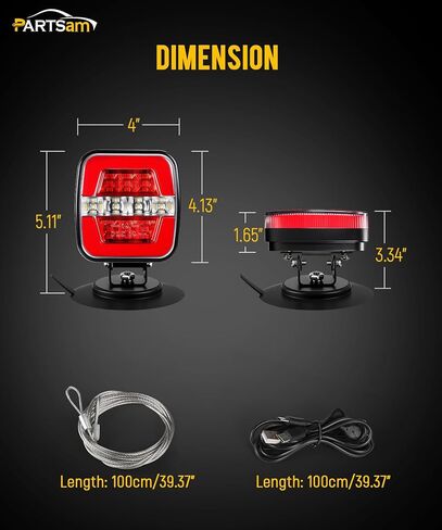 Partsam Wireless Trailer Light Kit ، مصباح السحب LED مغناطيسي محمول ، توقف الفرامل المنحنى عكس أضواء الذيل القطر مع المعدن قاعدة الشفط 7 دبوس قابس للشاحنات 12-24V IP67 مقاوم للماء in Kuwait