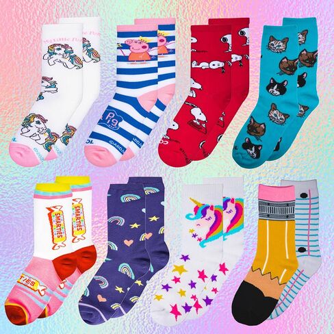 Odd Sox – Big Kids 8-Pack Novelty Themed Crew Socks Bundle-Shoe Sizes 3–5 –Soft, Comfortable, Great Durable Gift for Kids in Saudi Arabia