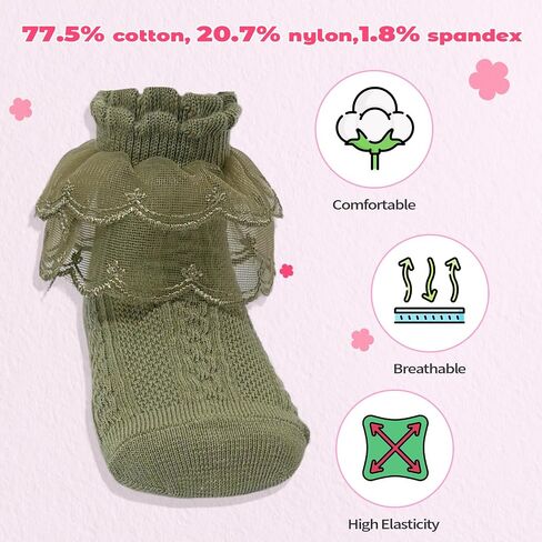 Toddler Girls White Ruffle Socks Cute Lace Frilly Cotton Ankle Socks for Dress in Saudi Arabia