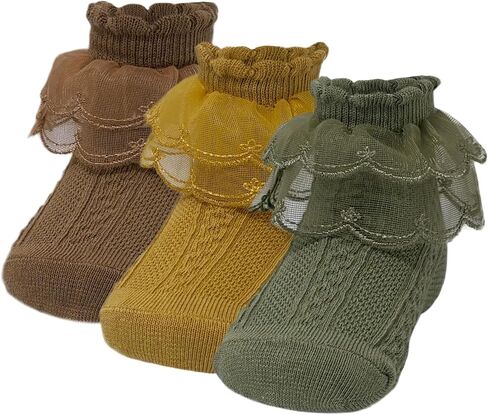Toddler Girls White Ruffle Socks Cute Lace Frilly Cotton Ankle Socks for Dress in Saudi Arabia