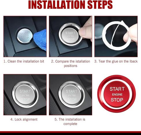 Shakas Start Button Cover, Engine One-Button Start-Stop Decorative Parts with Ring, Self-Adhesive Anti-Rust Protection Ignition Protective Cover, for Most Cars Interior Accessories (Red) in Saudi Arabia