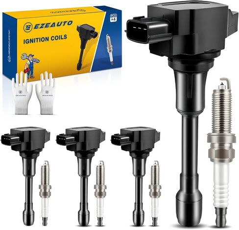 EzeXpreze Set of 4 Ignition Coil Pack and Spark Plugs Fits for 2007 2008 2009 2010 2011 2012 2013 Nissan Altima Versa Sentra Rogue Cube NV200 2.5 1.8 1.6 2.0 L4 Spark Plugs Coil Pack OE# UF549 & 9029 in Kuwait