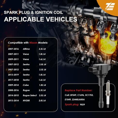 EzeXpreze Set of 4 Ignition Coil Pack and Spark Plugs Fits for 2007 2008 2009 2010 2011 2012 2013 Nissan Altima Versa Sentra Rogue Cube NV200 2.5 1.8 1.6 2.0 L4 Spark Plugs Coil Pack OE# UF549 & 9029 in Kuwait