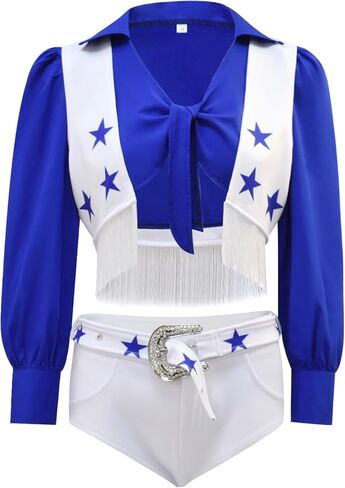 Cowboys Cheerleader Costume for Women Blue Star Sexy Cheerleader Outfits 4PCS Halloween Cheerleading Set in Kuwait