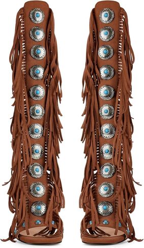 Gladiator Heels Tassels Open Toe Boots Fringe Lace up Strappy High Heels Sandals in Kuwait