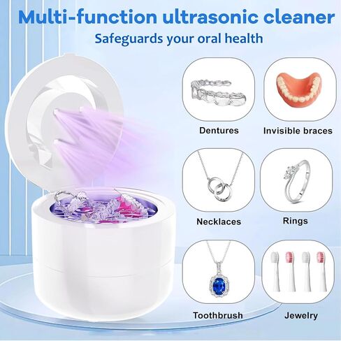 Ultrasonic Jewelry Cleaner with Digital Timer, Portable Jewelry Cleaner Ultrasonic Machine for Eyeglasses, Necklaces, Rings, Watches, Dentures (white) in Saudi Arabia