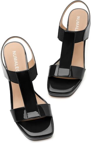NUMALEO Women's Chunky Block Heels Sandals - Platform High Heel Strappy Summer Sandals with Ankle Strap, Square Open Toe Dressy Comfortable Shoes for Women in Saudi Arabia