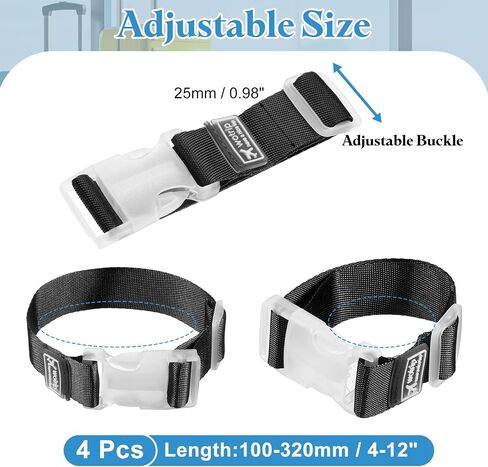uxcell 4Pcs Add A Bag Luggage Strap, 4-12 Inch Adjustable Suitcase Belt Travel Accessories, Luggage Connector for Carry-on Baggage, Black in Saudi Arabia
