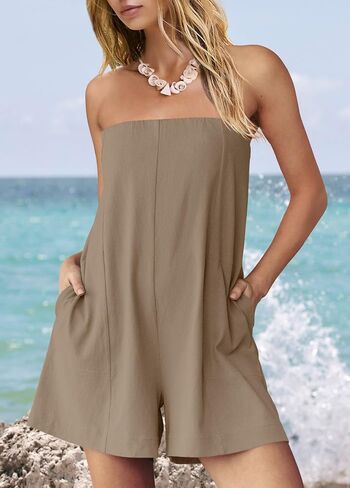 Rachme Womens STRAPERS ROMPERS قبالة الكتف قطعة واحدة من البلاطات القصيرة الصيفية بلا أكمام مع جيوب in Saudi Arabia