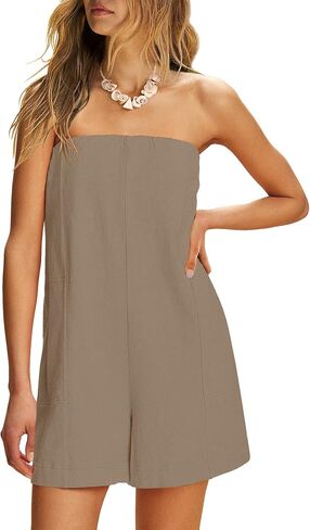 Rachme Womens STRAPERS ROMPERS قبالة الكتف قطعة واحدة من البلاطات القصيرة الصيفية بلا أكمام مع جيوب in Saudi Arabia