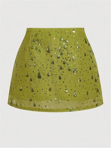 Floerns Women's Plus Size Sequin Mini Skirt Bow Tie Front Beaded Glitter A Line Skirt in Saudi Arabia