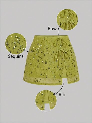 Floerns Women's Plus Size Sequin Mini Skirt Bow Tie Front Beaded Glitter A Line Skirt in Saudi Arabia