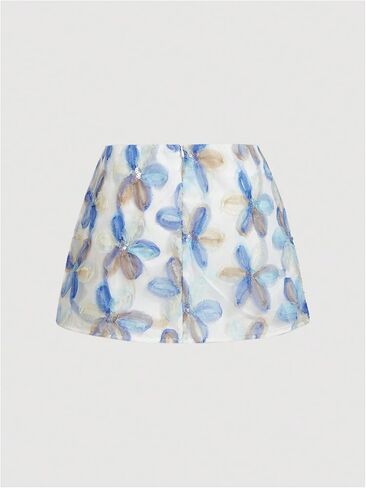 Wdirara Women's Floral Defliques Mesh Skirt Low Rise Mini Vertts in Saudi Arabia