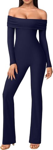 Daawenxi نساء مثير قبالة الكتف طويلة الأكمام بذلة أنيقة bodycon قطعة قطعة واحدة rompers in Kuwait