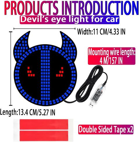 LED Devil Eyes Light للسيارات ، ضوء تعبير الشيطان ، LED LED Demon Eye Lights الأمطار الأمامية الزجاج الأمامي ، عيون الشيطان ضوء الزجاج الأمامي ، عيون الشيطان مصابيح LED للنافذة الخلفية للسيارة (أحمر) in Kuwait